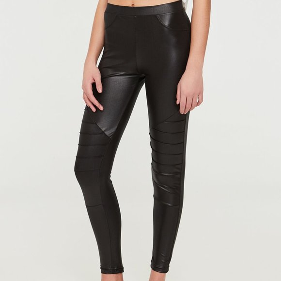 Pants - Black Shiny Moto Leggings in S and M